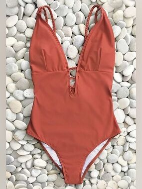 Cupshe orange braided open back one piece swimsuit bathing suit